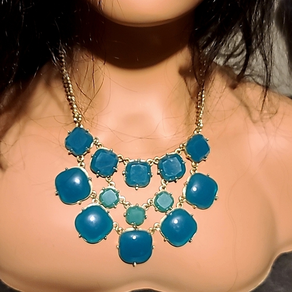 ZokyDoky Teal Square Jeweled Statement Necklace
